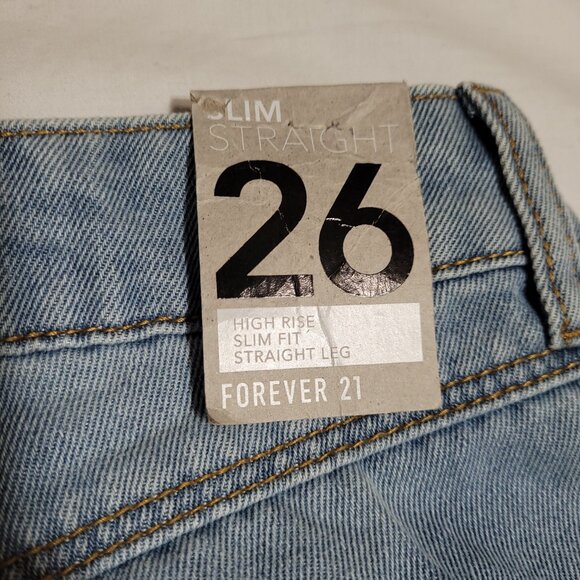 New High Rise Straight Leg Distressed Jeans Slim Fit Recycled Repreve Raw Hem 26 - Picture 5 of 10